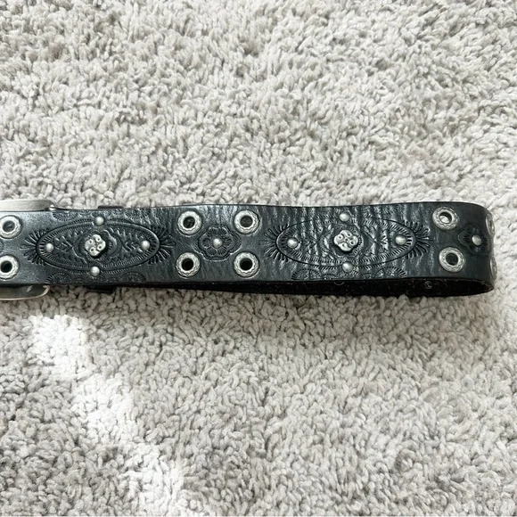 Genuine Leather Embellished Tooled Silver Buckle Floral Embossed Belt Sz L/XL - Picture 10 of 11